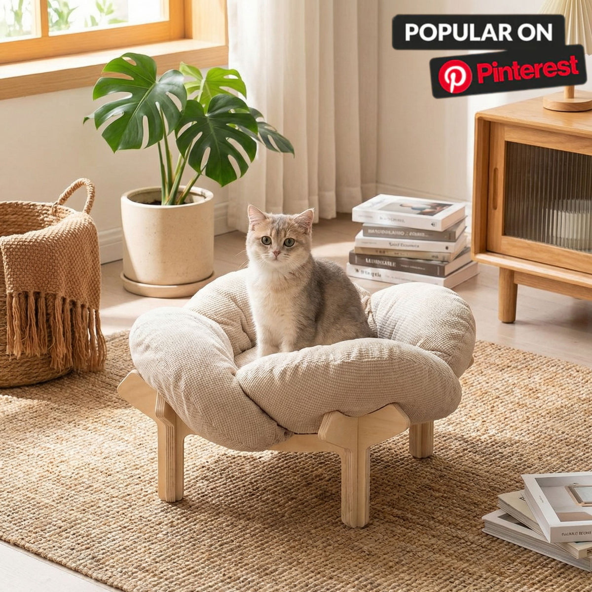Elevated Fluffy Cat Bed – Luxury Wooden Sofa for Indoor Cats