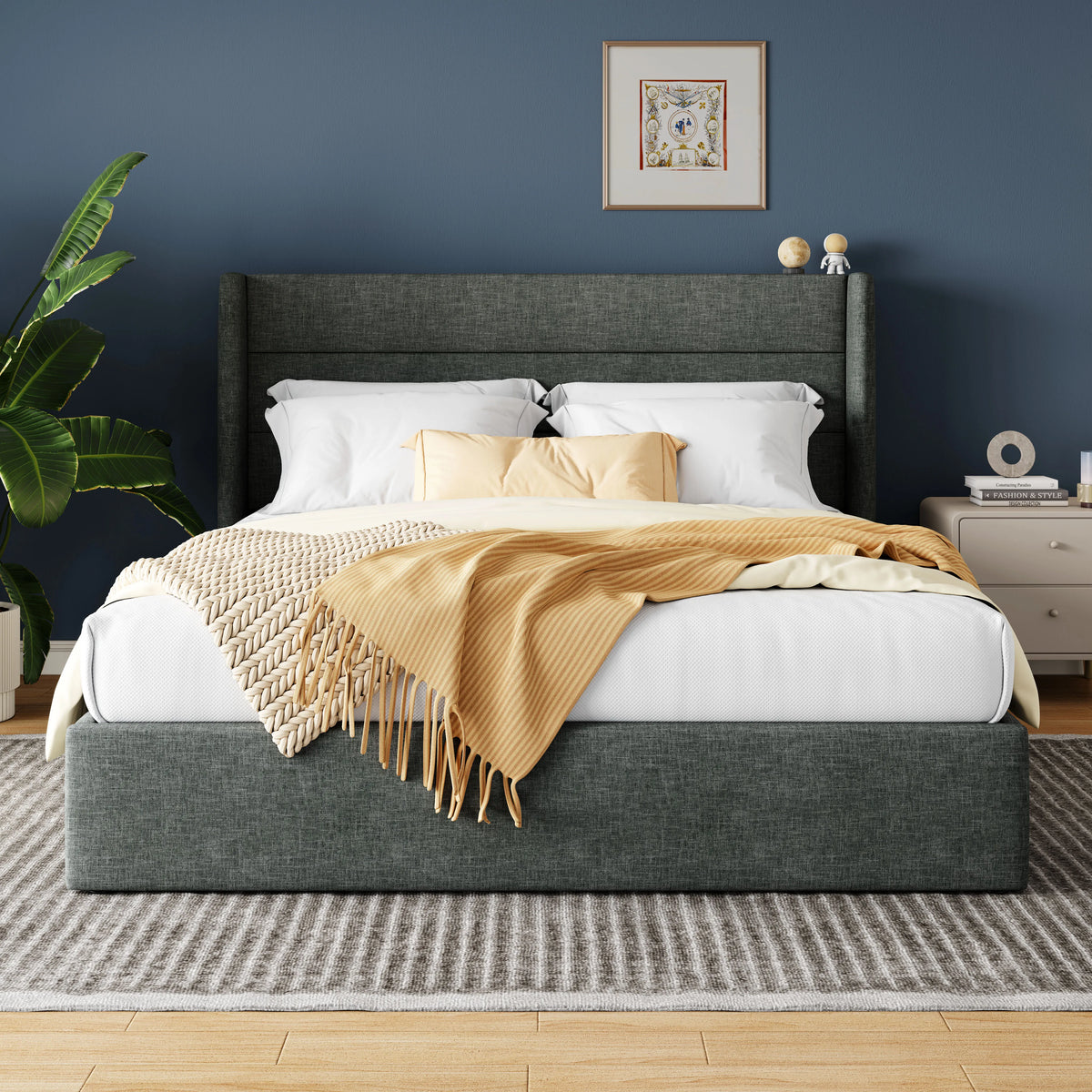 Effortless Storage Bed: Wingback Luxury Guaranteed