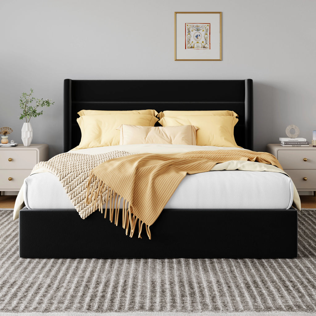 Effortless Storage Bed: Wingback Luxury Guaranteed