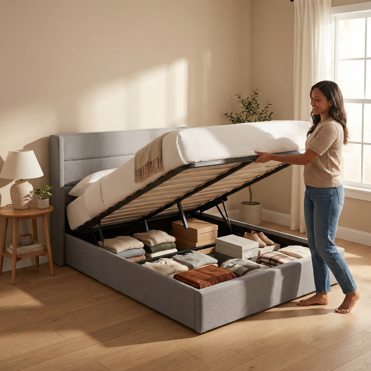 Effortless Storage Bed: Wingback Luxury Guaranteed