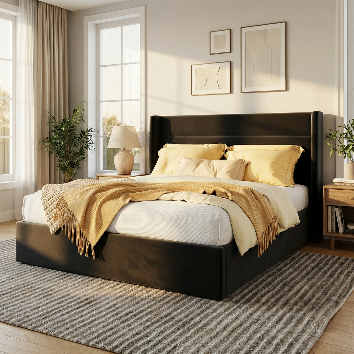 Effortless Storage Bed: Wingback Luxury Guaranteed