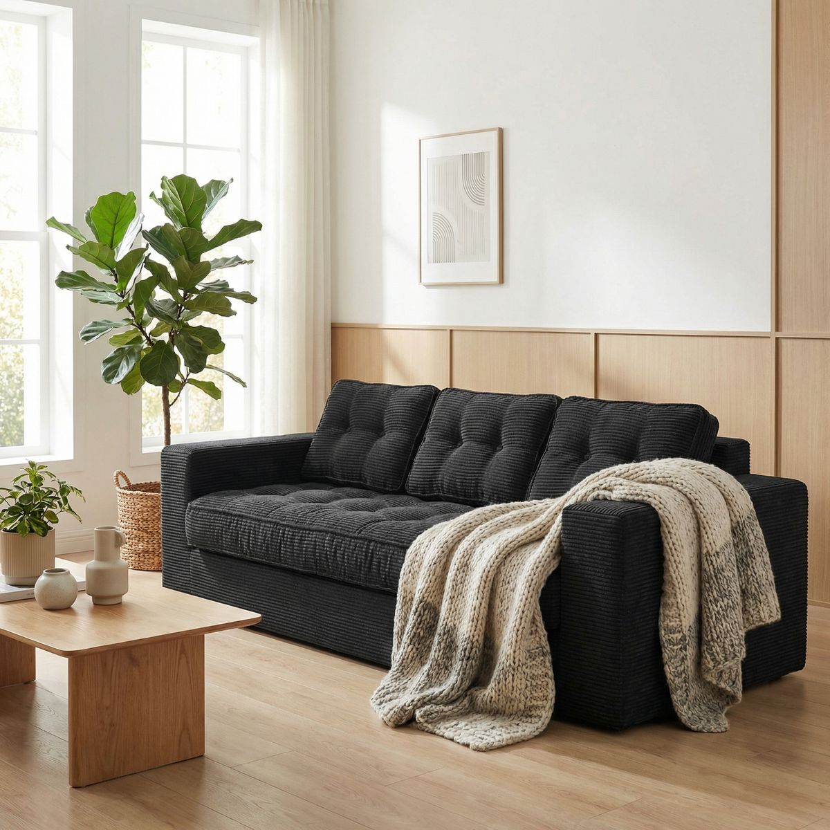 Sink into Luxe Comfort: Tufted Faux Fur Couch Bundle
