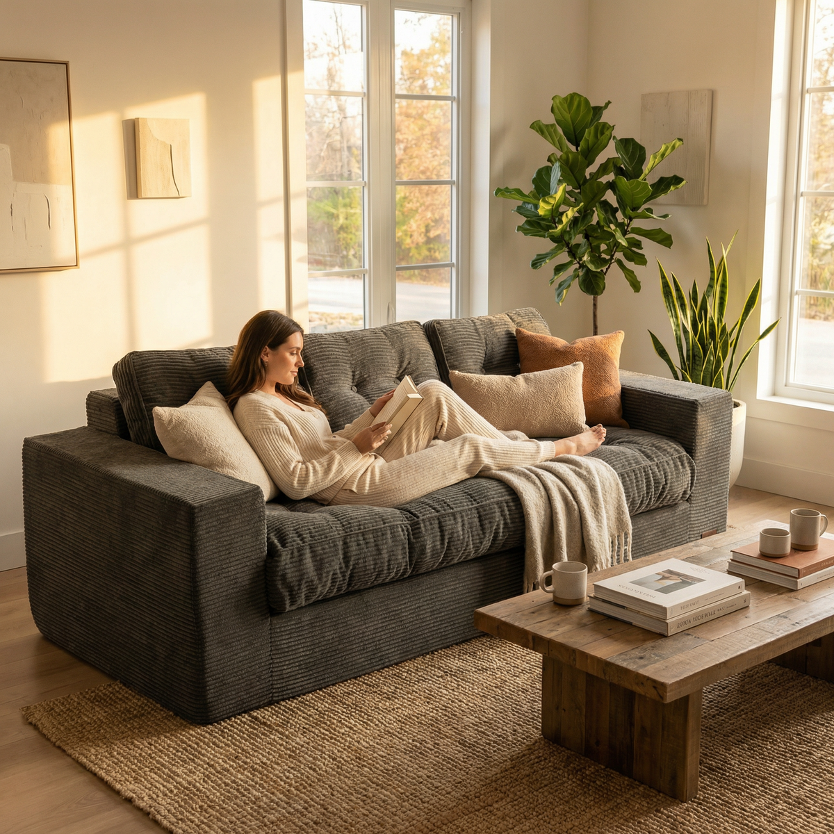 Sink into Luxe Comfort: Tufted Faux Fur Couch Bundle