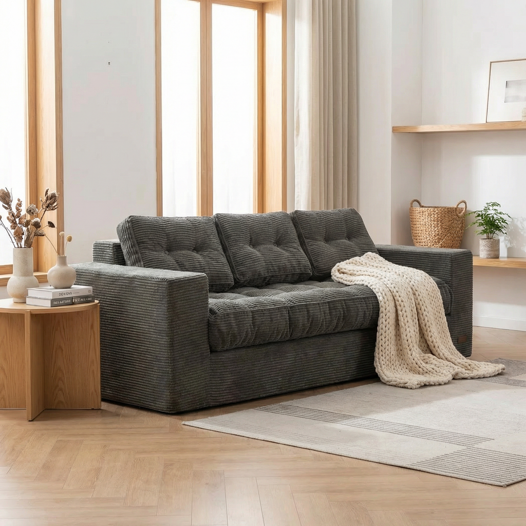 Sink into Luxe Comfort: Tufted Faux Fur Couch Bundle